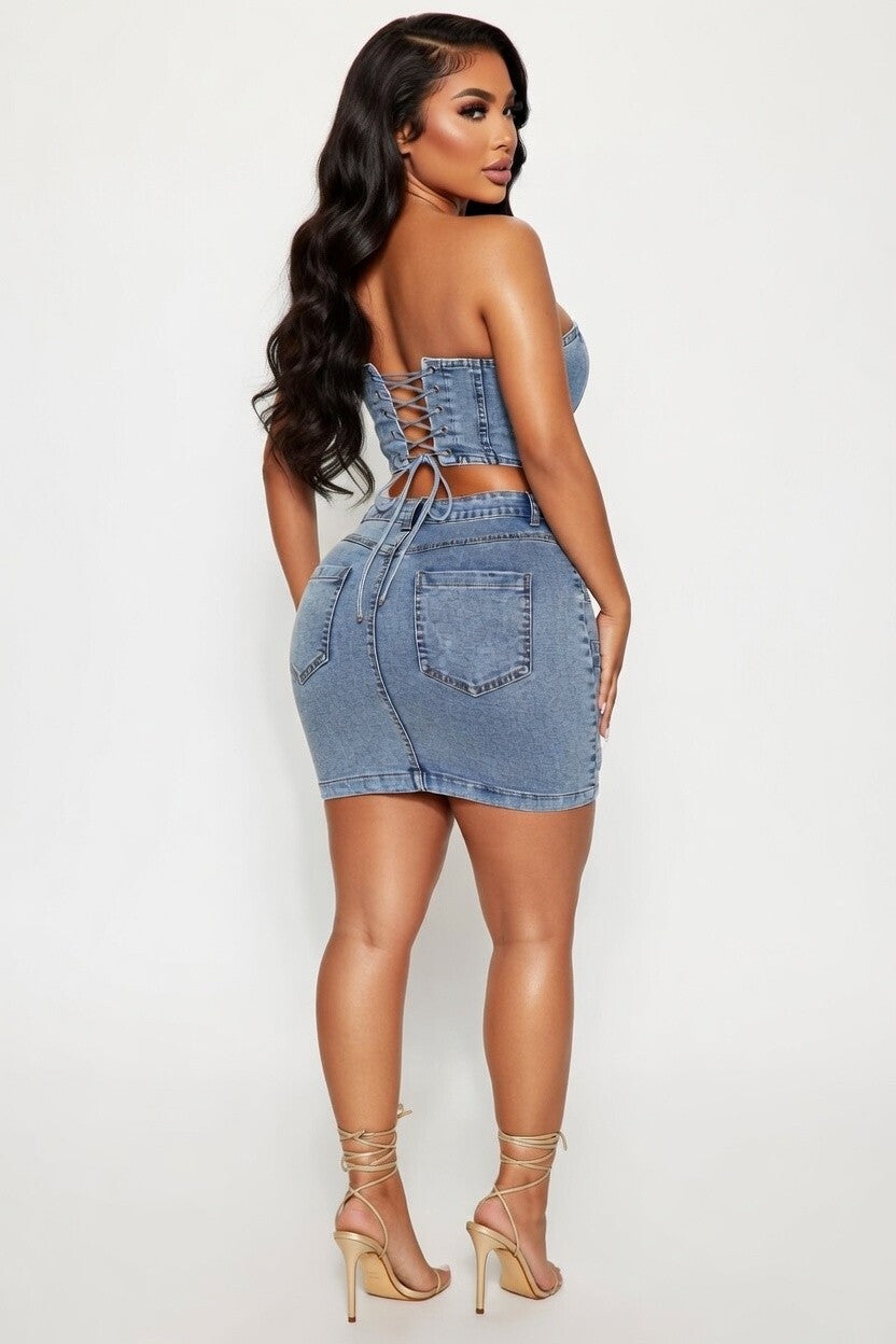 Buckle denim dress